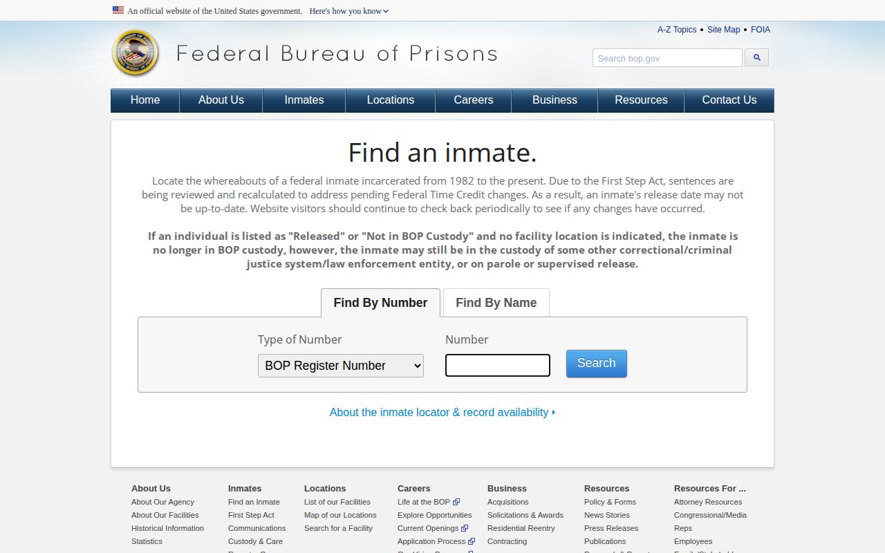 Federal BOP locator for Webster County federal release checks