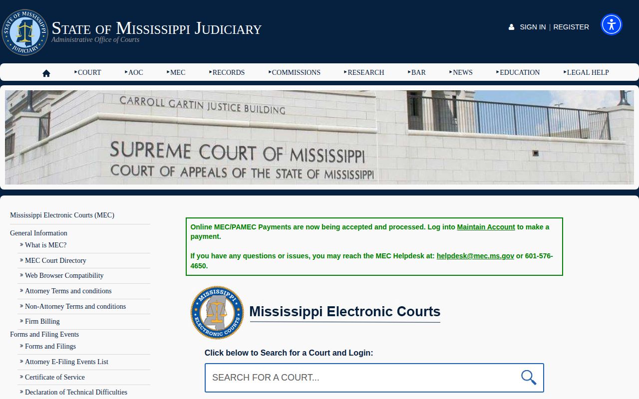 Mississippi court access for Webster County release record verification