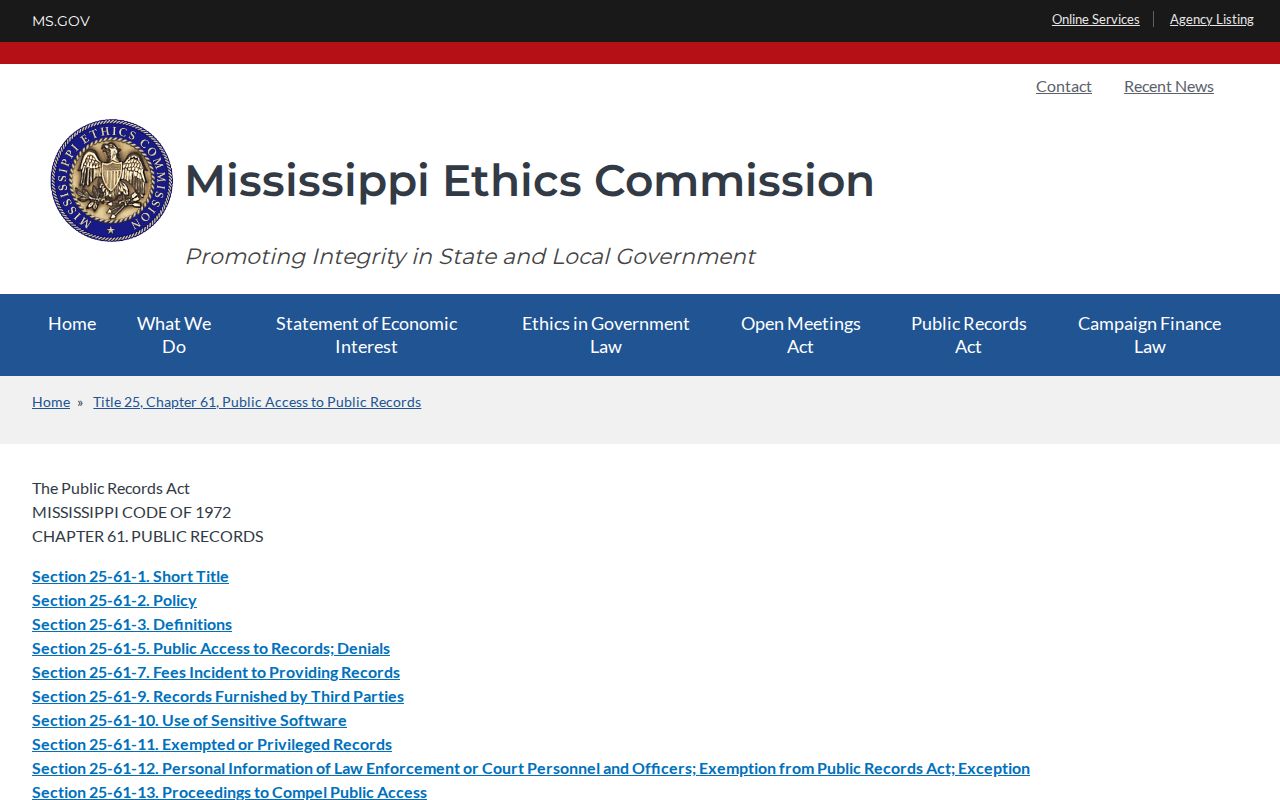 Mississippi public records rules used for Webster County release records