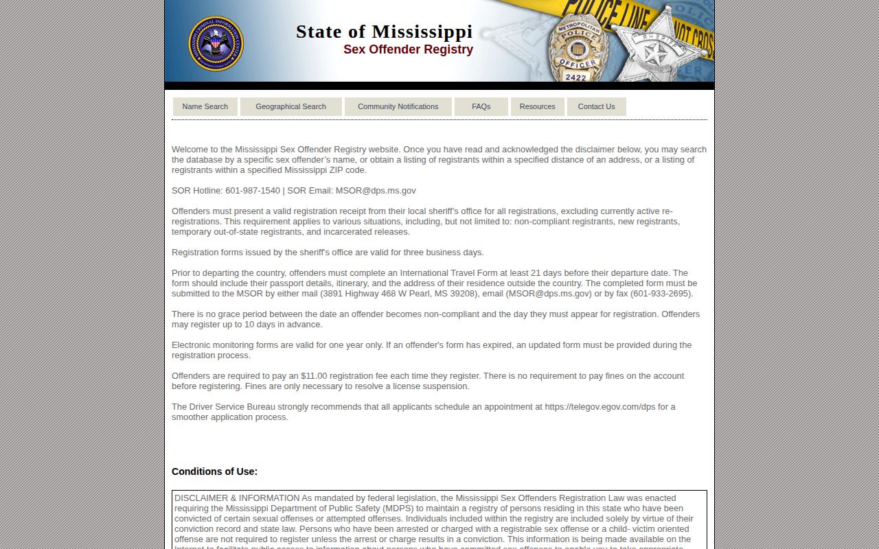 Webster County post-release registry search landing page